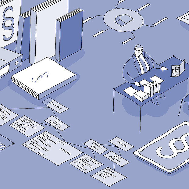 Illustration Themenfeld Recht. 